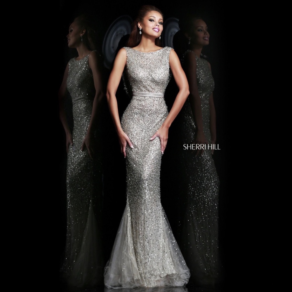 Sherri Hill Navy Sequin Evening Gown - Picture 2 of 12